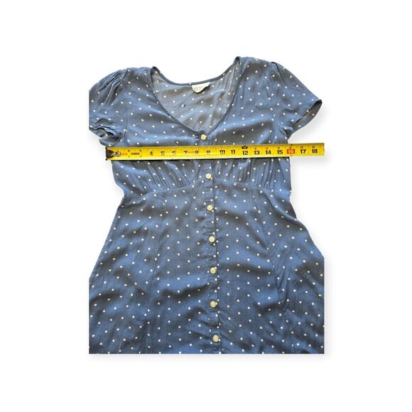 Gap Teen 14 - 16 Blue White Polka Dot Mini Dress V-Neck Short Sleeve Button Up - Picture 3 of 7